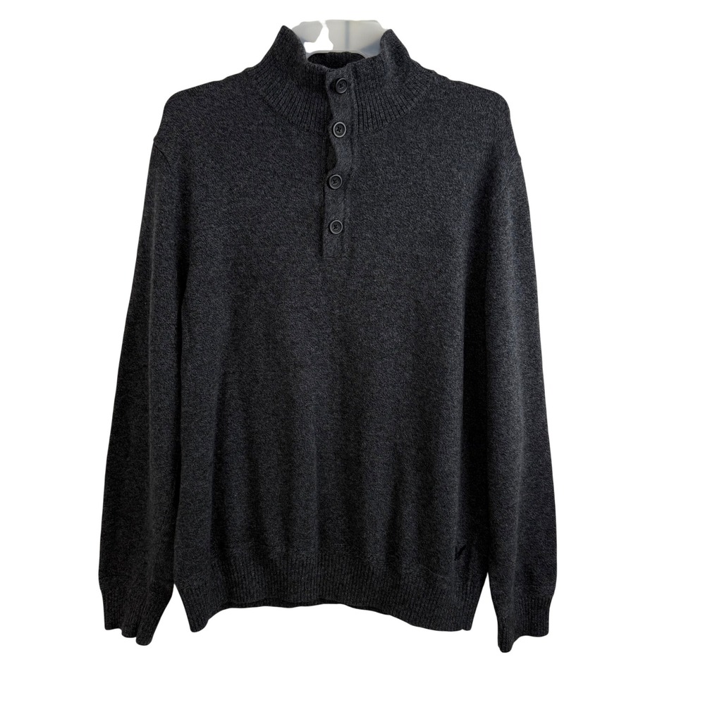 American Eagle Mock Neck Sweater‎ Mens L Charcoal Button Knit Casual